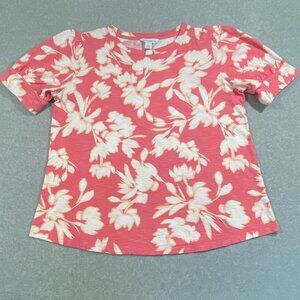Liz Claiborne Women's Shirt Blouse Floral Pink Size XL Spring Summer Minimalist